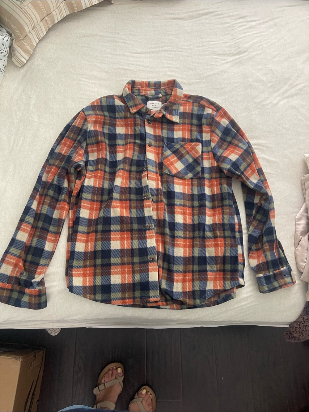 Fashion Nova Men's Plaid Button-Down Shirt - Orange Navy Cream